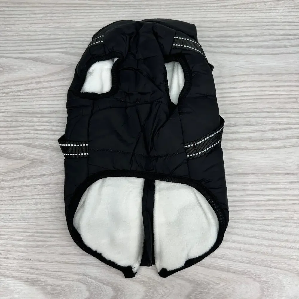 Dog Rain Coat Winter Jacket  Sz L Black Full Zip Warm Fleece Interior Waterproof